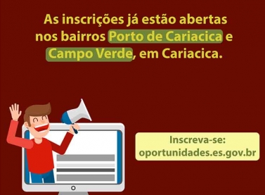 Mais 610 vagas estão abertas pelo OportunidadES em Cariacica