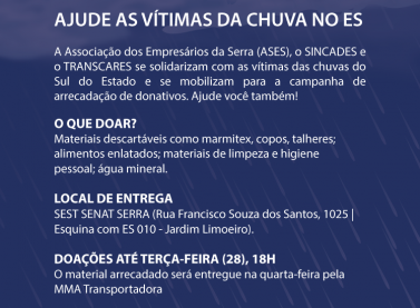 ASES e parceiros se unem para ajudar vítimas das chuvas no ES