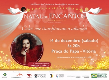 Natal de Encantos, patrocinado pela ArcelorMittal Tubarão, traz Vanessa da Mata em show gratuito na Praça do Papa