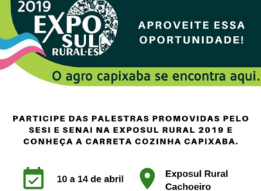 SENAI oferece oficinas gratuitas na EXPOSUL RURAL, maior evento do agronegócio no Sul do ES