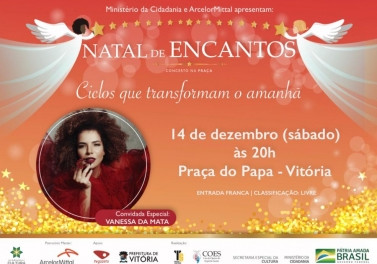 Natal de Encantos, patrocinado pela ArcelorMittal Tubarão, traz Vanessa da Mata em show gratuito na Praça do Papa